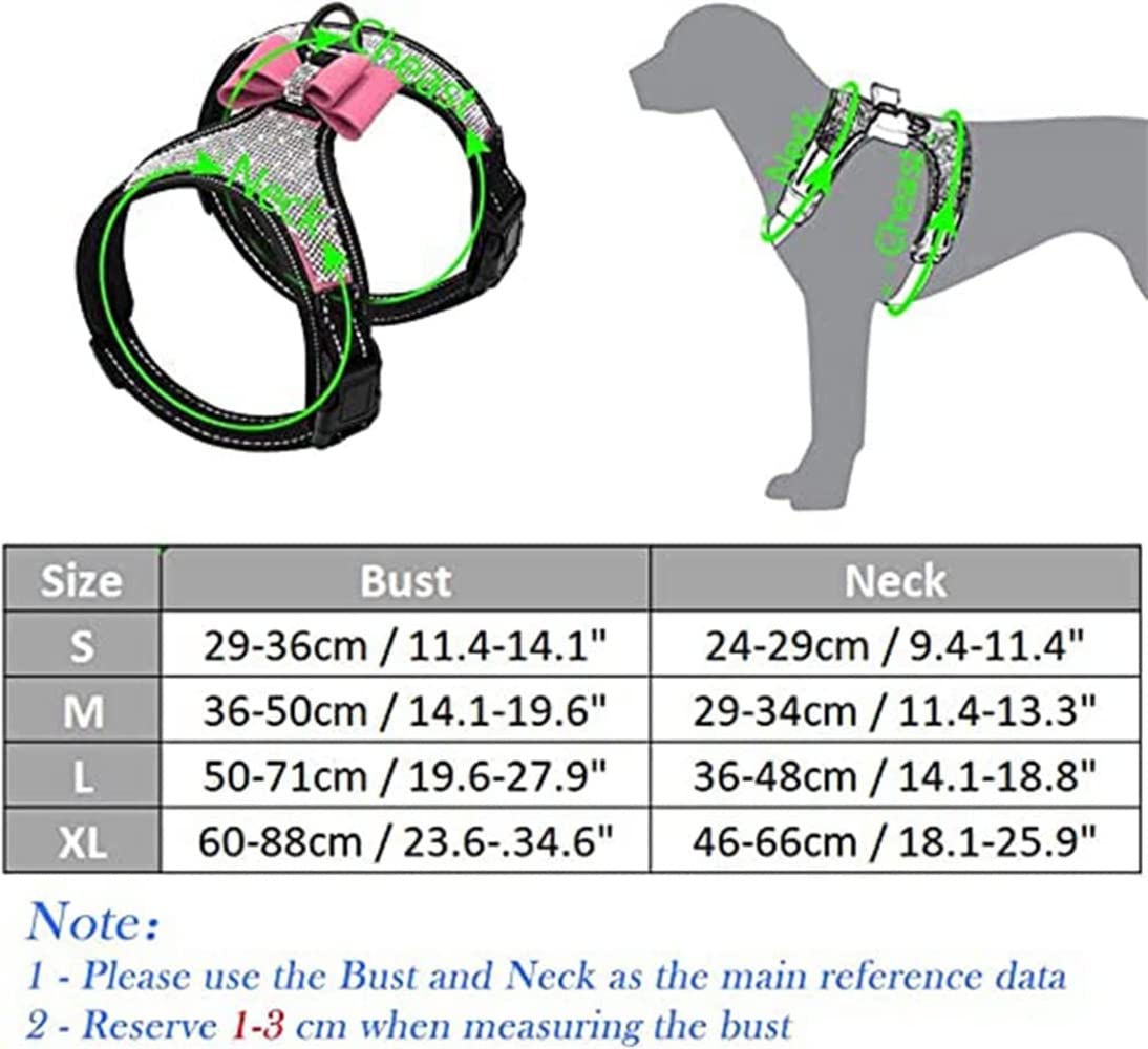 Hundegeschirr Mit Strass & Fliege – Reflektierend, Verstellbar, Für Kleine Bis Mittlere Hunde, Rosa Größe S