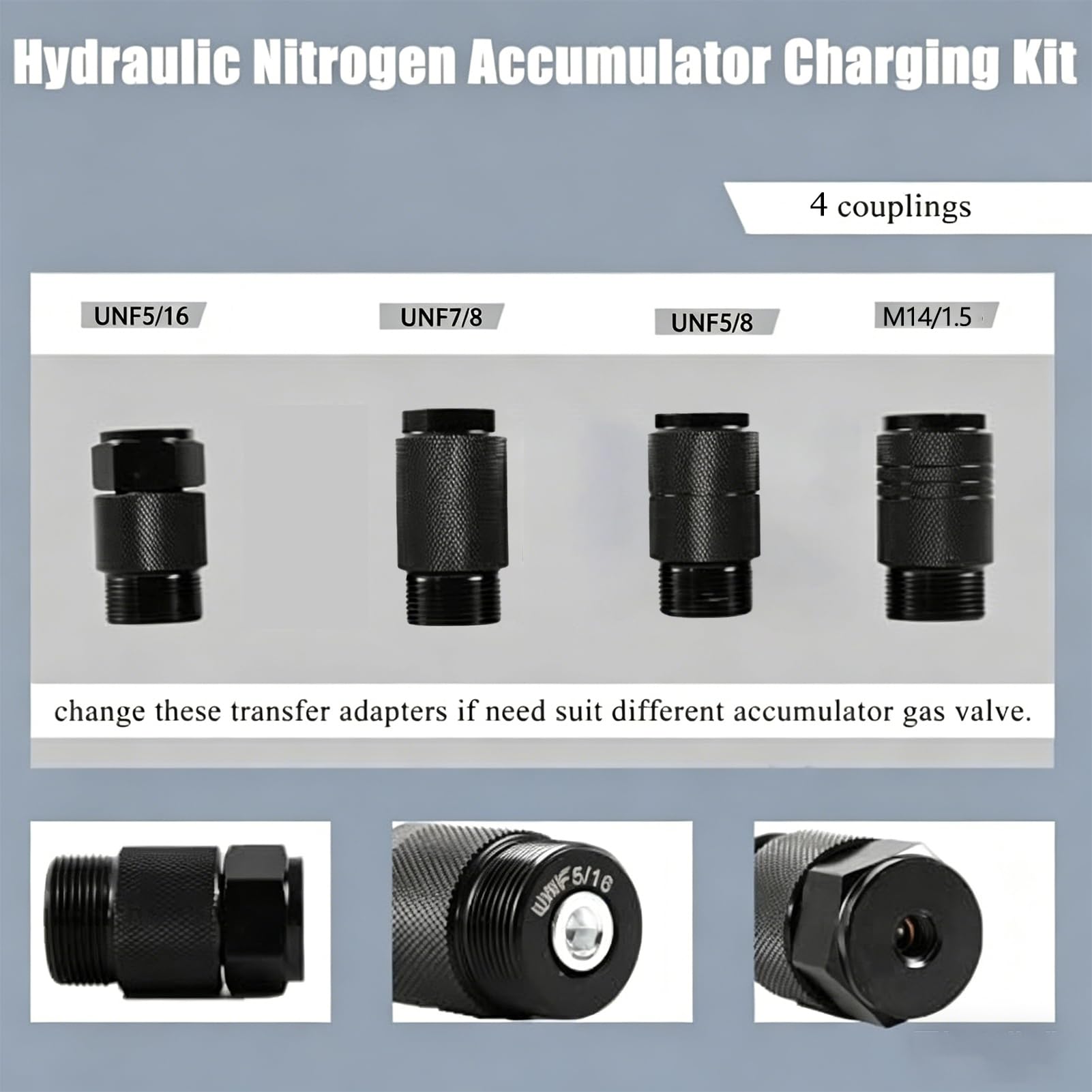 Kit De Carga Para Acumuladores HidráUlicos De NitróGeno, Kit De Prueba De PresióN HidráUlica, Sistema De Prueba De PresióN De NitróGeno Con 5 Acoplamientos Cruzados, 1 ManóMetro (250 Bar) Y 1 Mangue