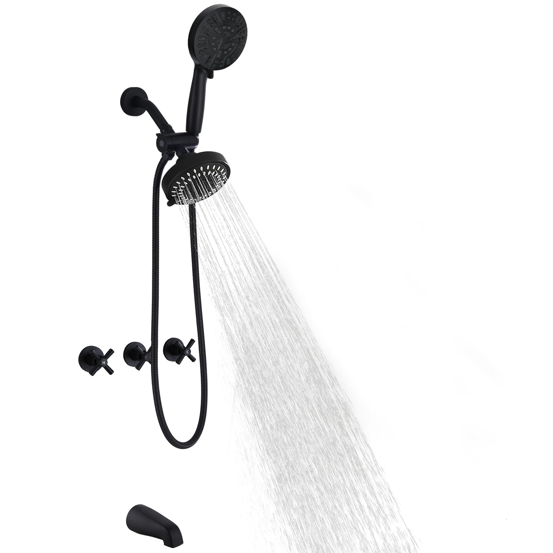 FSCEPIXI 3 Handle Tub Shower Set,Bathtub Shower Faucet Set with Tub Spout,Tub and Shower Trim Kit,Matte Black