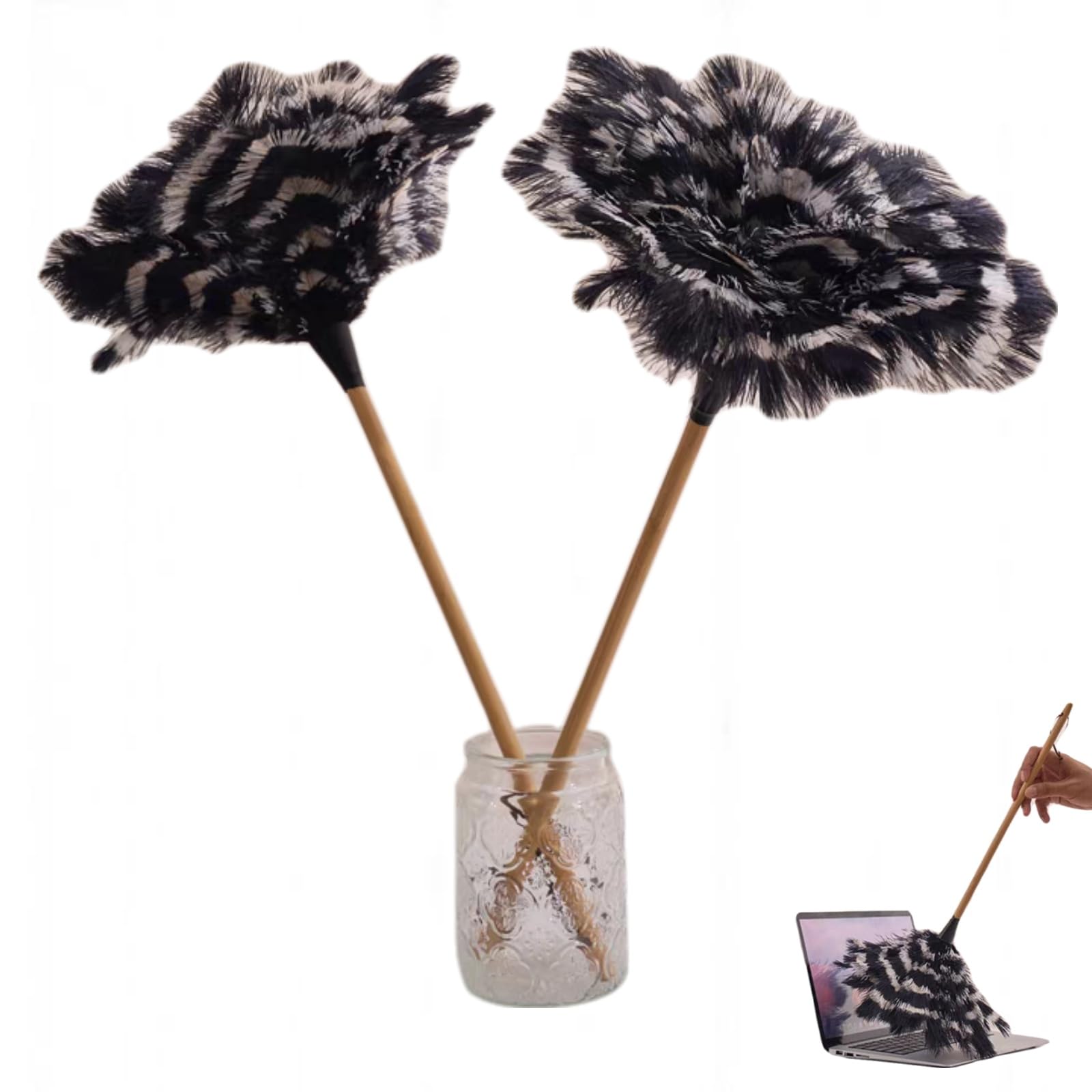 Ostrich Feather Duster with Wood Handle Effortless Elegance with Premium Reusable Design,Cleaning of Delicate Items, Antiques and Electronics,Office Segment Dyeing Ostrich Feathers Home Decor (L)