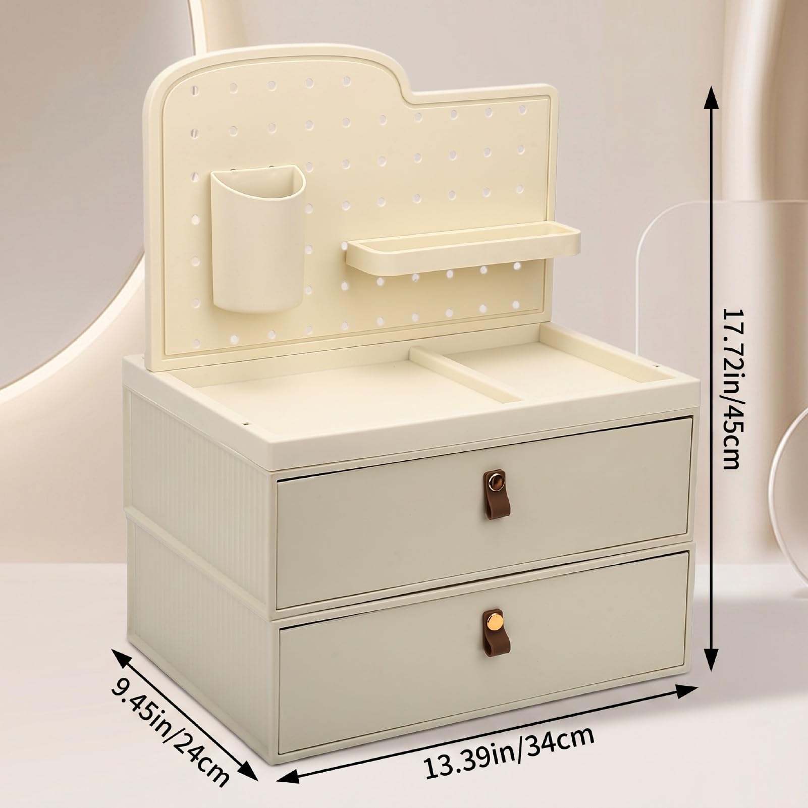 Asixxsix Organizador de Maquillaje con 2 Cajones, Caja Almacenamiento Cosméticos ABS Diseño Tablero Integrado Prueba Polvo, Vitrina Compacta Lápices Labiales Brochas Cosméticos