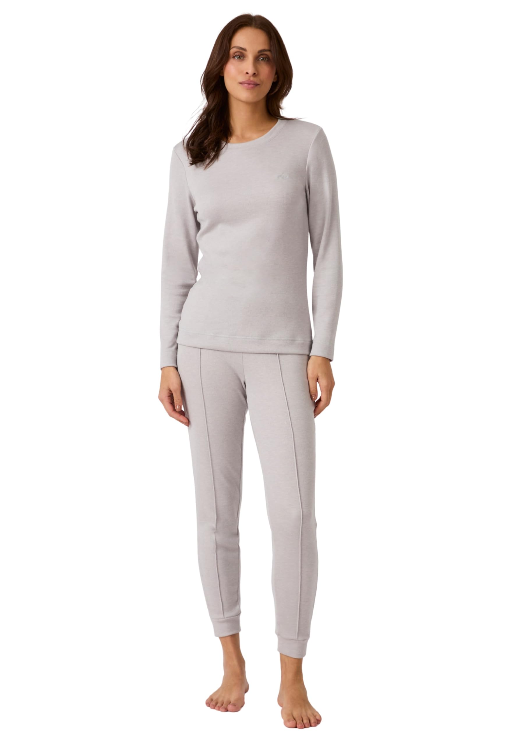 Damart Thermolactyl Sensitive - Camiseta para mujer | Terciopelo rayado, Acrílico, Cuello redondo, Manga larga, Ropa interior térmica, Marrón, 42-44