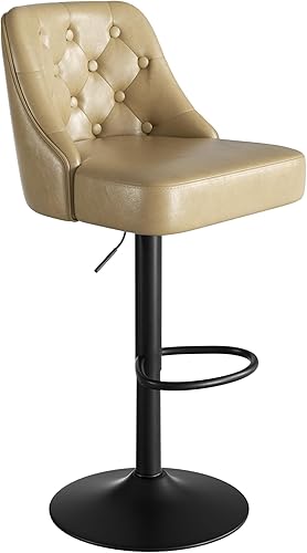Miniatura 10 de Juego de 2 taburetes de bar, taburete de bar ajustable de altura de mostrador con respaldo, sillas de bar tapizadas de piel sintética, taburetes de