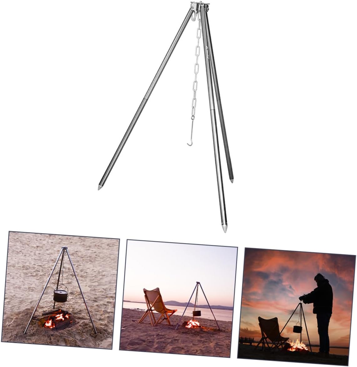 1Set Adjustable Camping Tripod Grill Lightweight Cookware Rack for Campfire Cooking for Outdoor BBQ Picnics and Adventures Versatile Bonfire Tripod for Family Gatherings