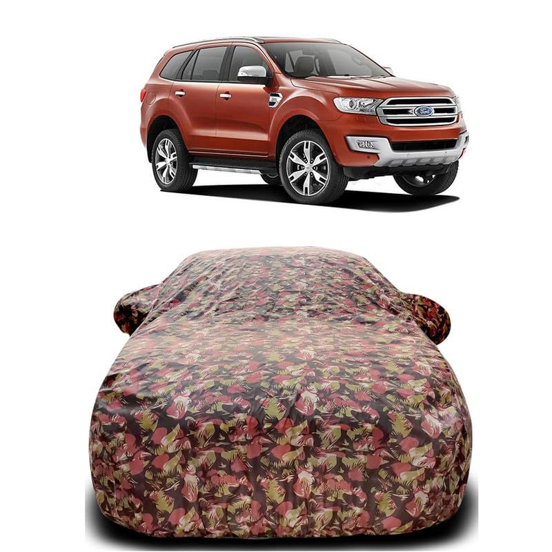 HEDWINGHEDWING-Car Body Cover Compatible with Endeavour 2.2 Titanium at 4X2 All Variant Dustproof UV-Rays Scratchproof Heat Protection Both Side Mirror Pocket[Red Jungle]