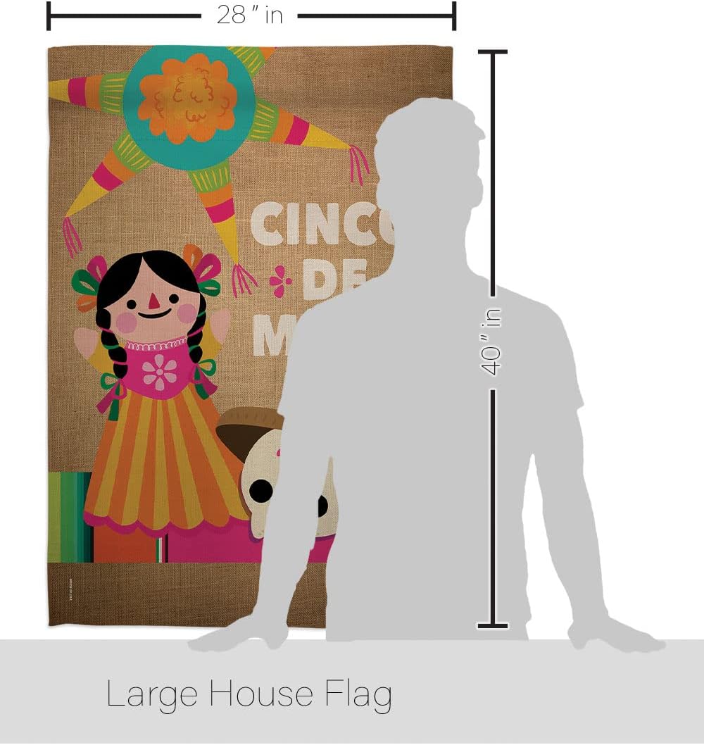 Cinco de Mayo Day House Flag - Summer Mexican Fiesta Party Cactus PinataOutdoor Summertime Sunny - Decoration Banner Small Garden Yard Gift Double-Sided Made in USA 28 X 40