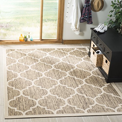 SAFAVIEH Geometrisch Teppich für Wohnzimmer, Esszimmer, Schlafzimmer - Courtyard Collection, Kurzer Flor, Braun und Knochen, 160 X 231 cm SAFAVIEH Geometrisch Teppich für Wohnzimmer, Esszimmer, Schlafzimmer - Courtyard Collection, Kurzer Flor, Braun und Knochen, 160 X 231 cm