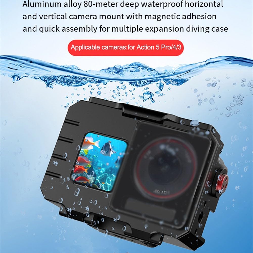 Underwater Dive Case Action 5, carcasa de aluminio impermeable de 80 m con lente de vidrio HD y soporte lateral, para color negro