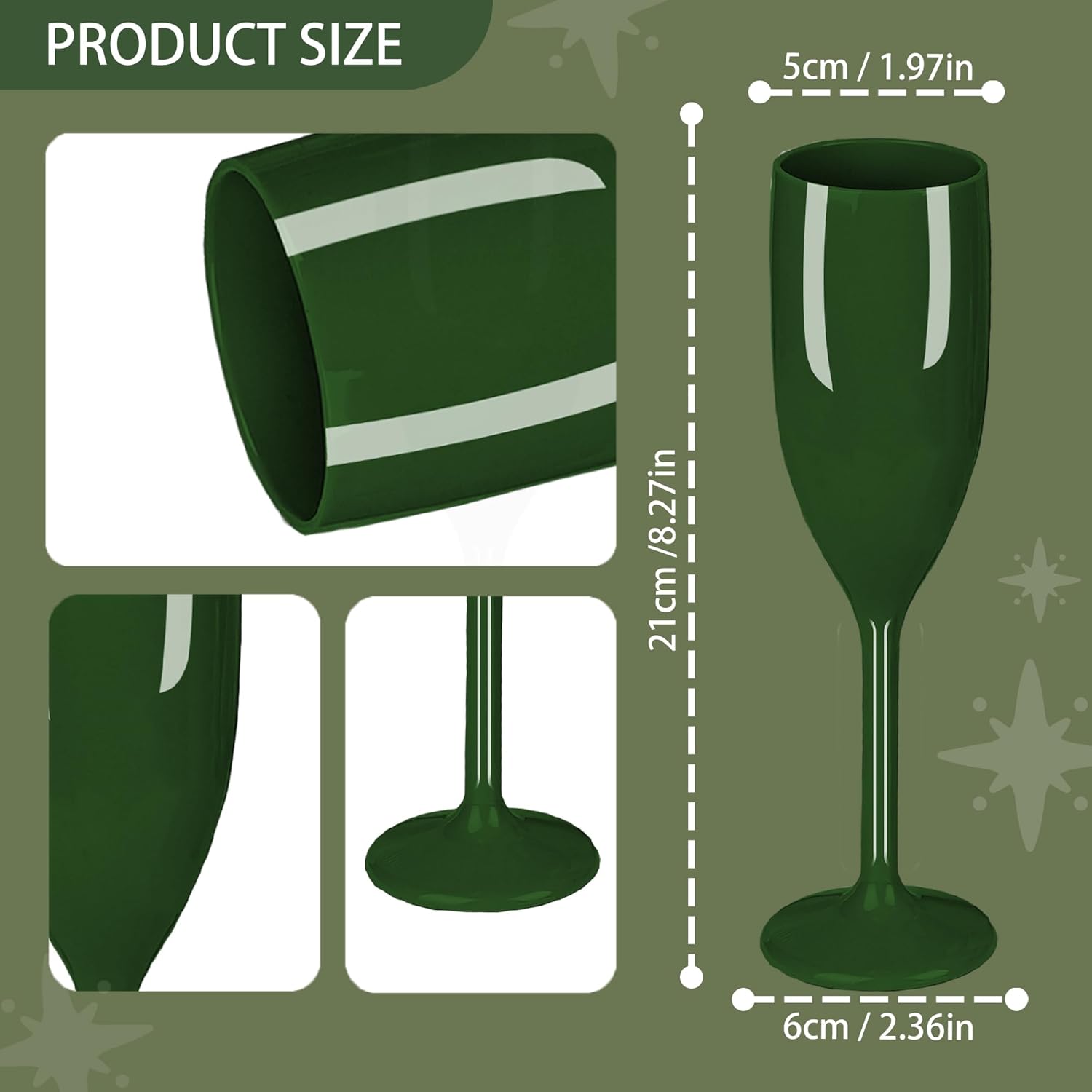 Plastic Champagne Flutes, Acrylic Glasses Goblets Cups Toasting Shatterproof Reusable Flute, for St. Patrick's Day Wedding Party Mimosa Bar Anniversary Birthday (12, Dark Green) - Image 2