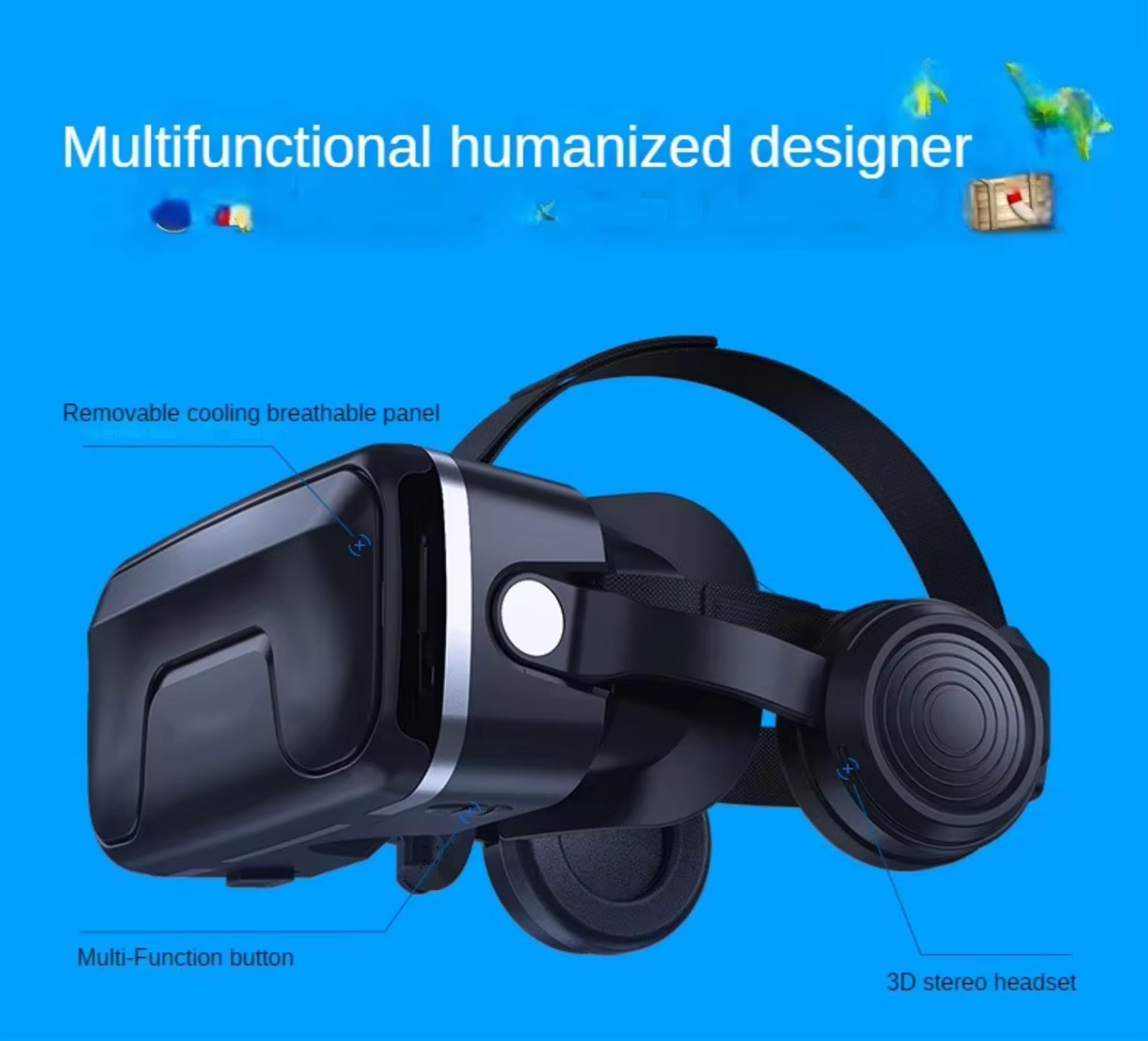 Auriculares de realidad virtual 3D, gafas con auriculares para teléfonos inteligentes iPhone Android, juego universal de gafas de realidad virtual para niños y adultos, juego de video 3D y películas