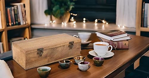 Miniatura 6 de Caja de té de madera, organizador de cofre con 6 compartimentos de almacenamiento para una variedad de especias y hierbas de té sueltas, natural,