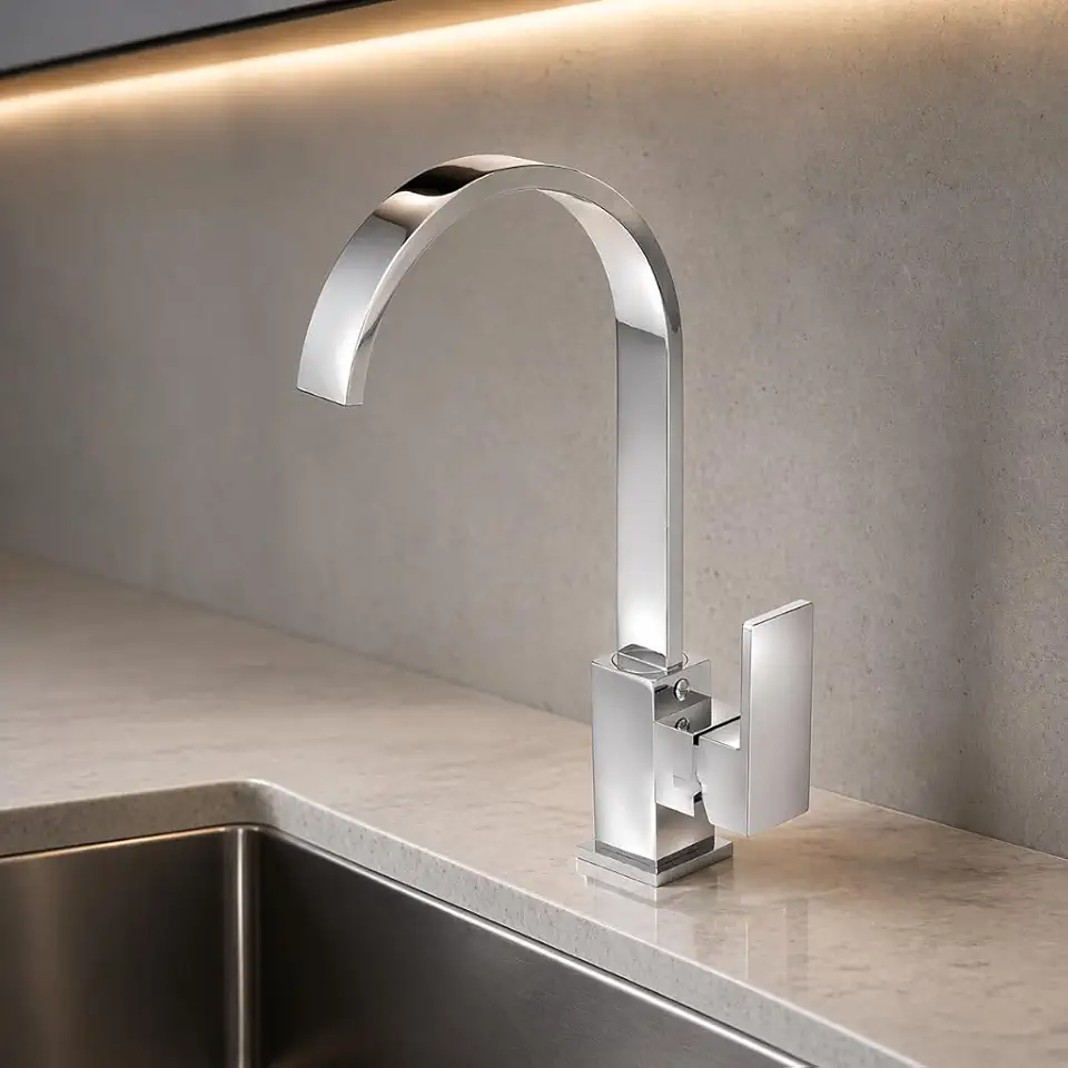 Torneira Para Banheiro Luxo Lavabo Lavatorio Cozinha Churrasqueira Slim Gourmet Monocomando Misturador de Temperatura Bica Alta 360º Preto + Kit Instalação Mangueiras