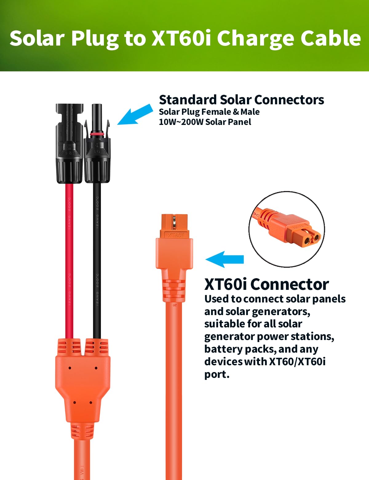 Lonnky Cavo di ricarica solare MC4 a XT60i, 12 AWG, 5 m, connettore del pannello solare a XT60i, cavo adattatore femmina per centrali elettriche portatili RV generatore solare batteria Lipo