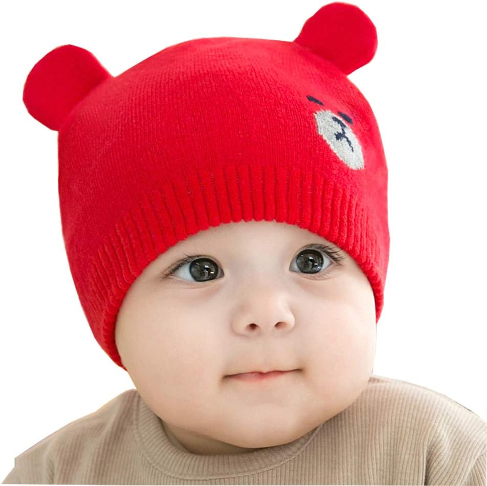 Chihom Infant Baby Boys Girls Knitted Hat with Earflaps Cute Beanie Skull Cap Warm Cuff Winter Bear Caps
