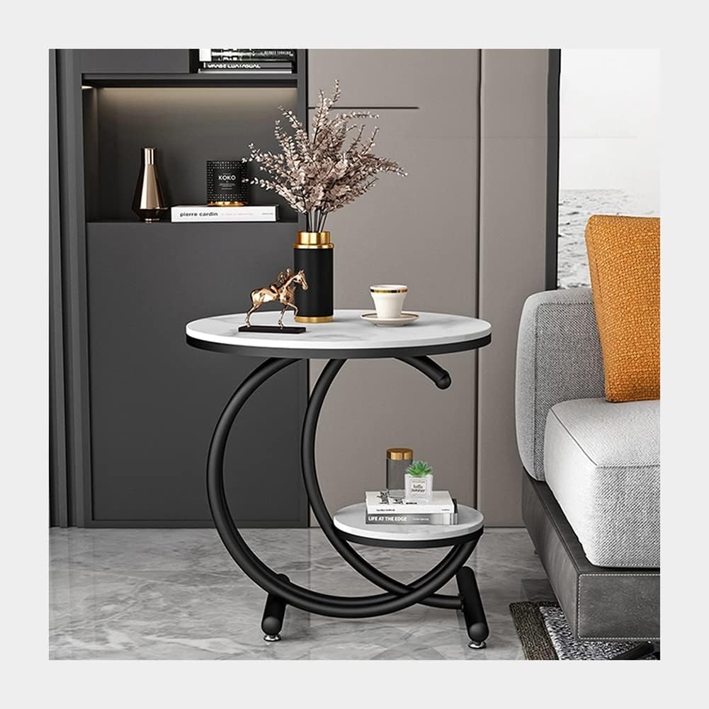 NEST NATURE HAVEN Round Tea Table Balcony Light Luxury Coffee Table for Living Room Simple Bedside Table Sofa Side Cabinet Small Modern Accent Corner Table End Table (Black White)
