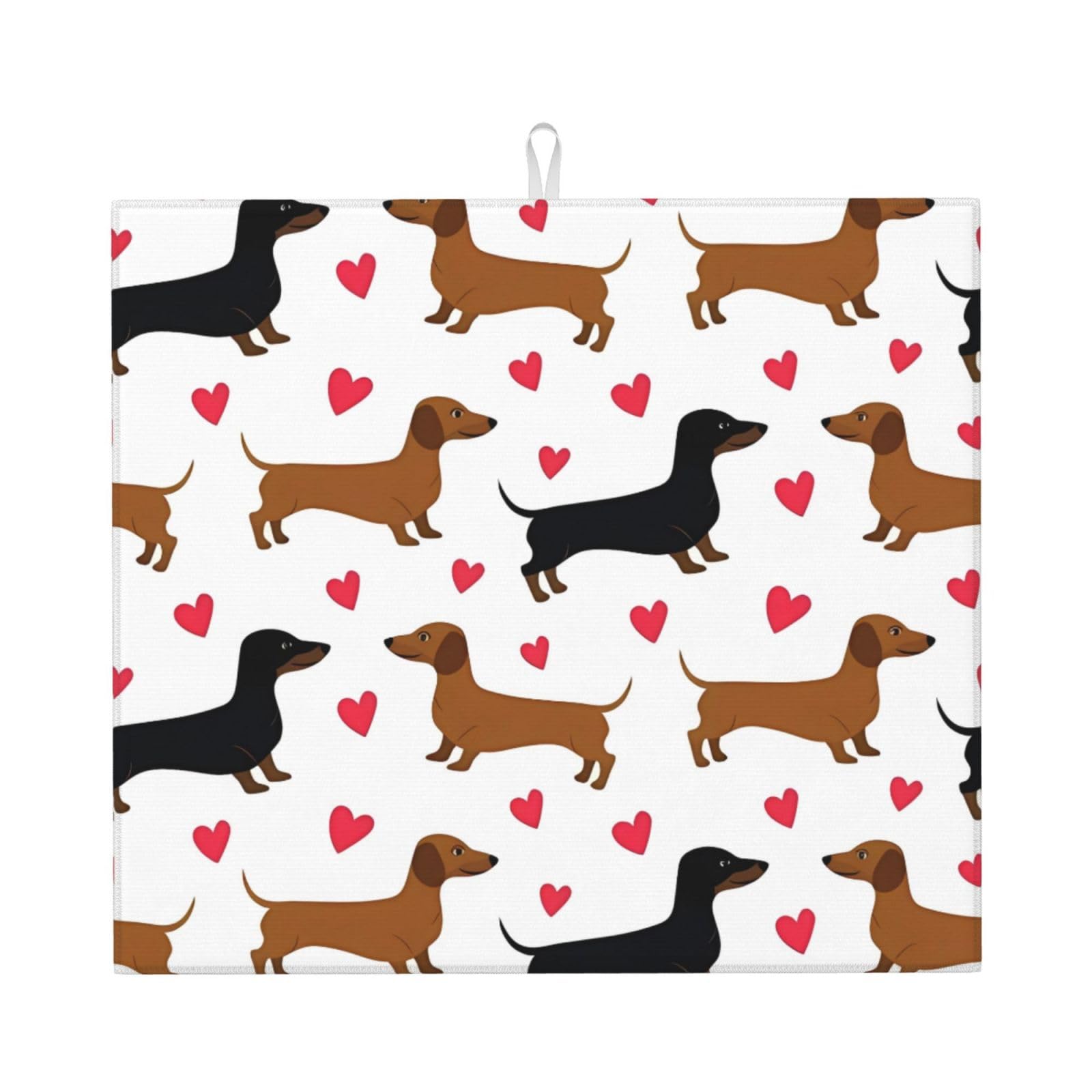 YYHWHJDE Romantic Dachshunds Prints Kitchen Drying Mat – Absorbent Microfiber Throw for Dishes, Non-Slip Counter Layer with Vibrant Fade-Resistant Print, Ideal for Appliance Protection