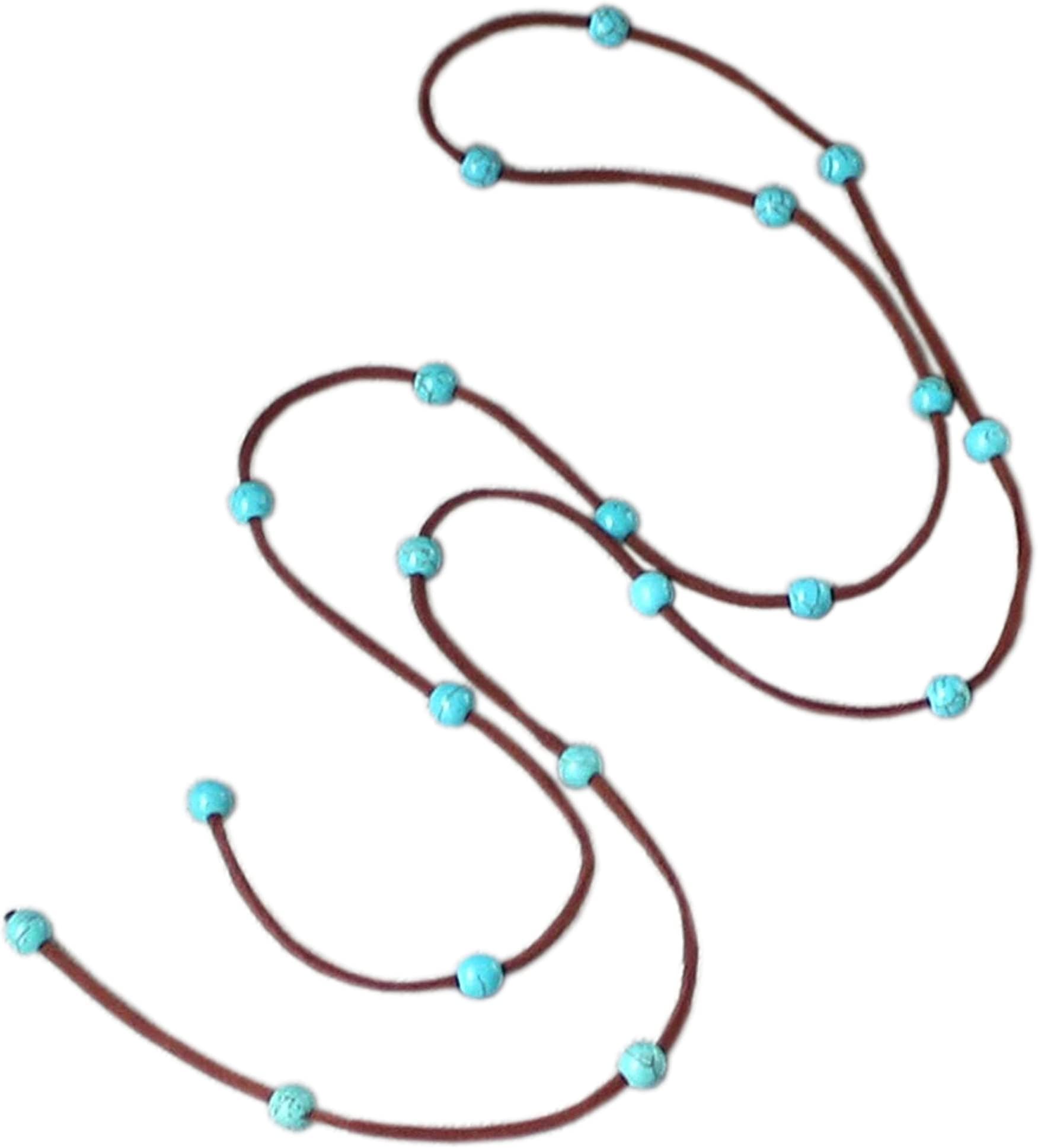 Long Hand-woven Beautiful 8mm Simulated Turquoise Howlite Beads on Colored Suede Leather Cord Wrap Necklace/bracelet for Women