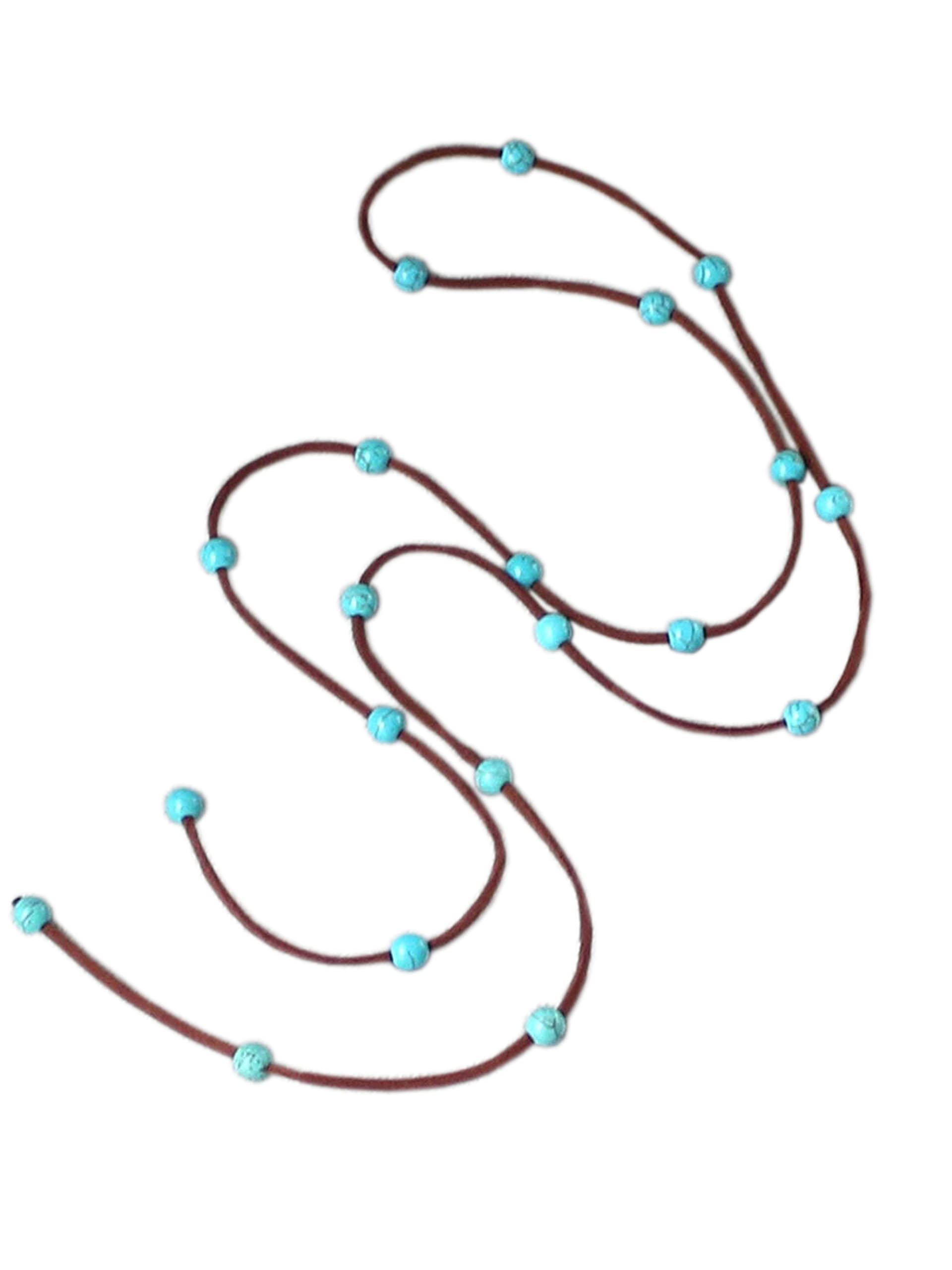 Long Hand-woven Beautiful 8mm Simulated Turquoise Howlite Beads on Colored Suede Leather Cord Wrap Necklace/bracelet for Women