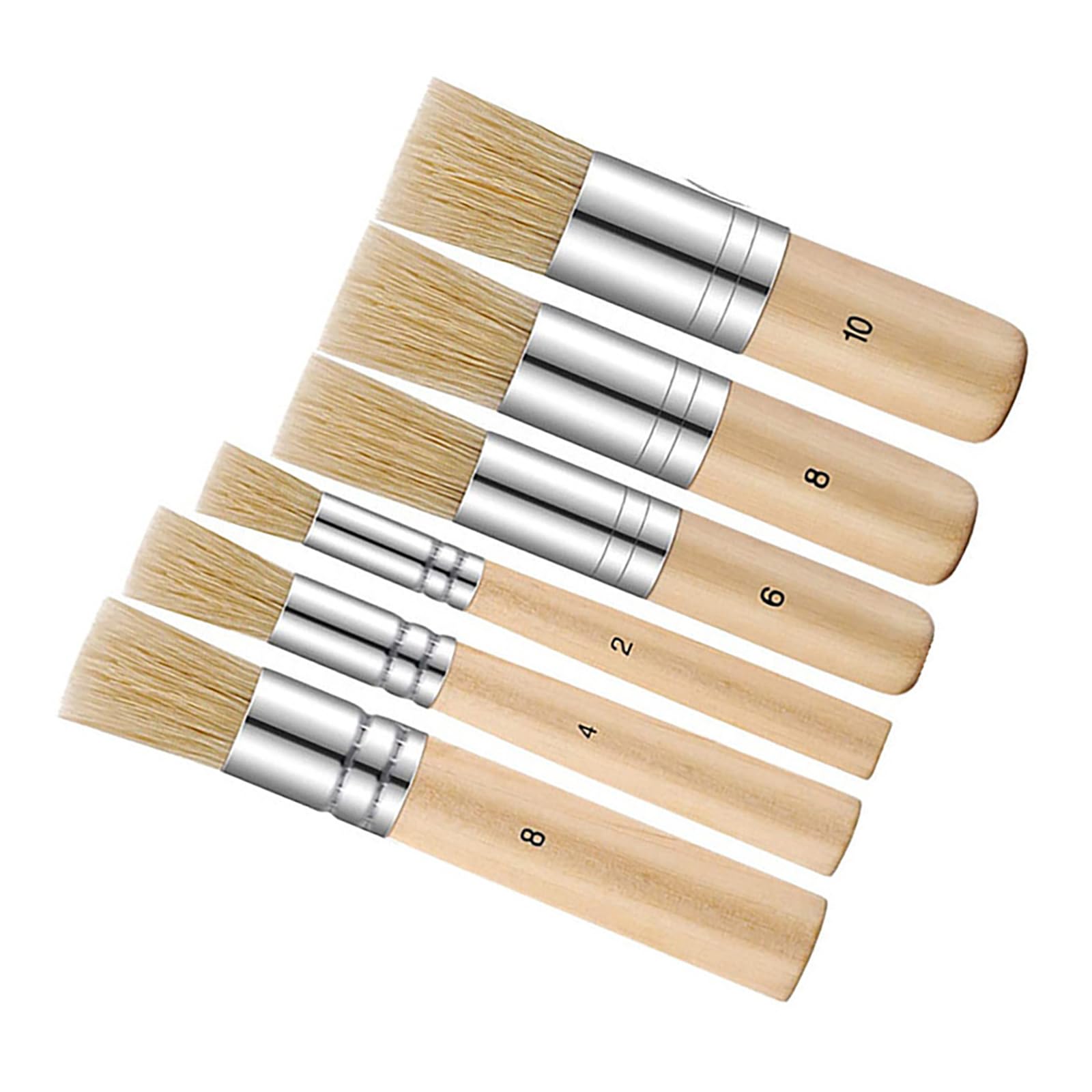 Set di 6 pennelli per stencil in setole di legno, pennelli per pittura in setole di diverse dimensioni, pennelli per stencil con manico in legno per artigianato fai da te, pittura acrilica, olio, acq