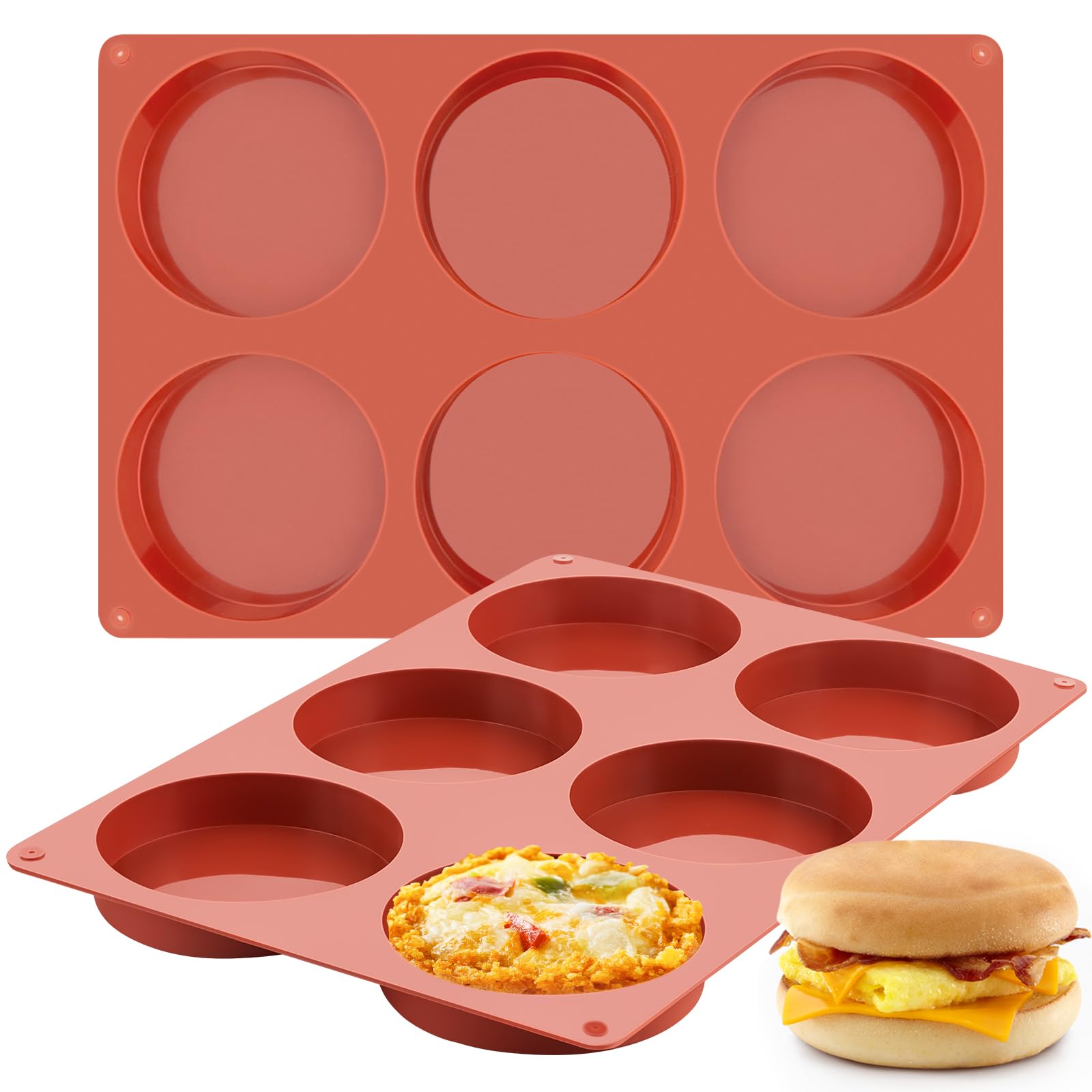 JOERSH 2-PK Silicone Egg Mold for Breakfast Sandwiches 4" Large Disc Mold Muffin Top Pans, Non-Stick Silicone Molds for Whoopie Pie, Egg Pan, Hamburger, Resin Coasters