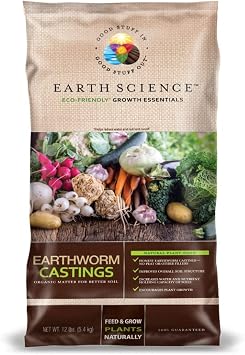 Earth Science Earthworm Castings Premium Plant Fertilizer for Indoor & Outdoor Plants Soil Enhancer for Vegetable Gardens 12lb