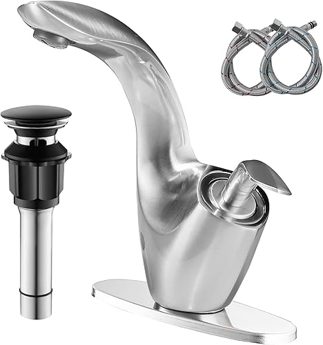 becola Grifo de lavabo de baño grifo de baño de níquel cepillado moderno grifo de baño de una sola manija para fregadero 1 agujero con dos líneas de