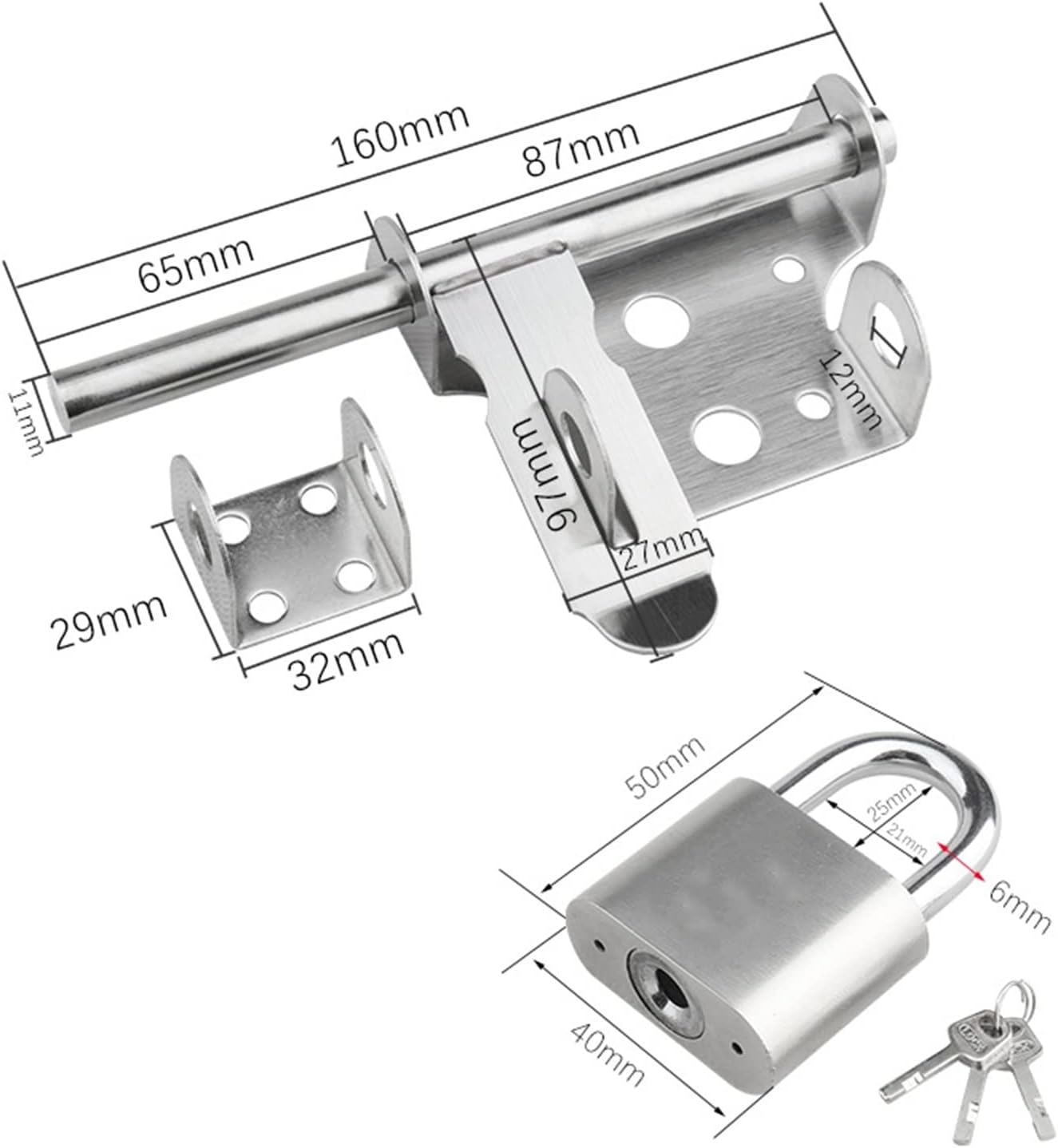 Sliding bolt door latch, Door Latch Bolt Lock with Screws 110-160mm(160mm)