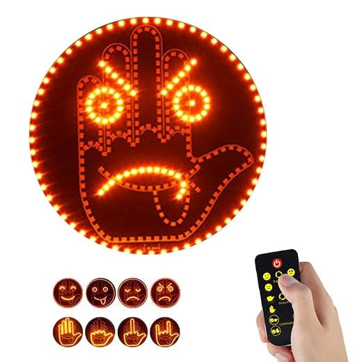 KBIBCK Auto Finger Licht und Ausdruck Zeichen Licht, Finger Licht Hand Geste Zeichen mit Fernbedienung, 14 Modi Daumen, Auto-lächelndes Gesicht Lampe, LED hinten Fenster