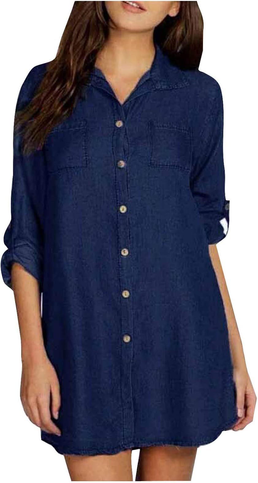 UOGE Dresses For WomenV-Neck ButtonDailyShirt Casual Dress (Navy, XXL)