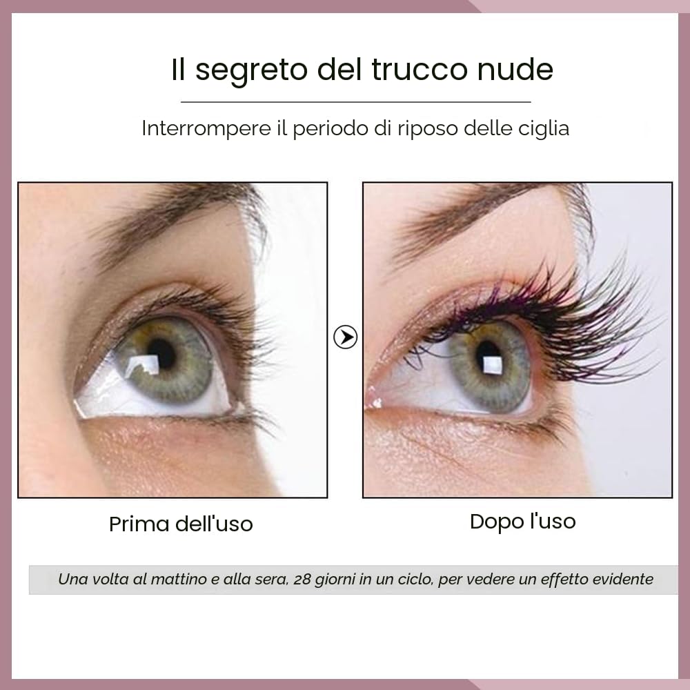 Siero per ciglia - Siero naturale per la crescita delle ciglia e sopracciglia più lunghe e spesse, vegano e cruelty-free - Niacinamide, estratto di foglie di centella asiatica (8 ml rosa)