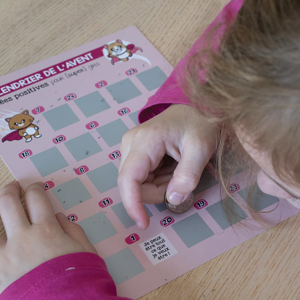 Calendrier de l'Avent à Gratter Fille - 24 Pensées Positives et Bienveillance - Support de Confiance en Soi et Épanouissement - Papeterie Créative de Noël - 4