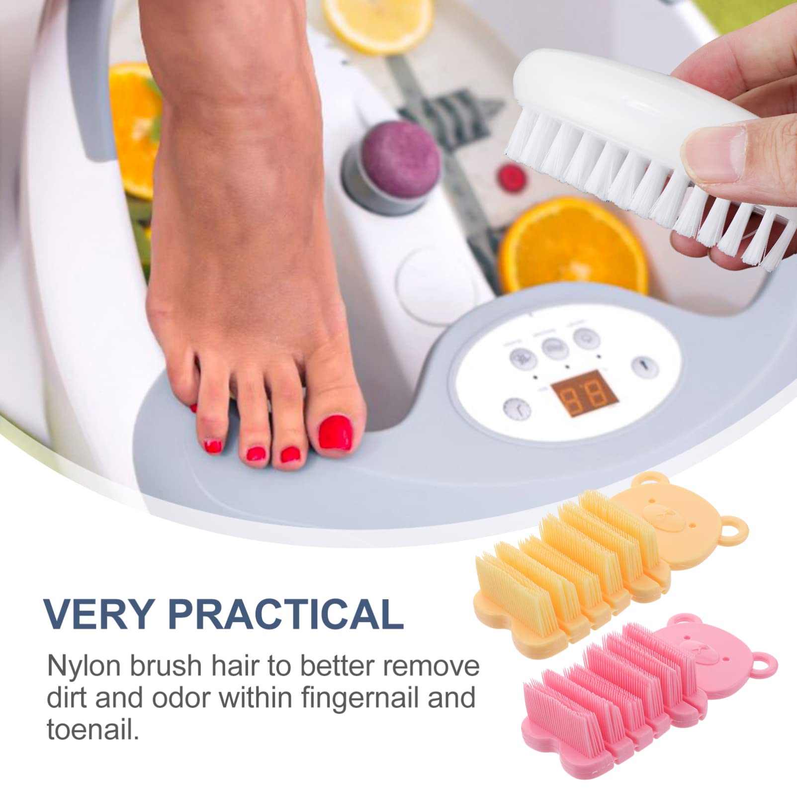 FRCOLOR 6pezzi Per Unghie e Mani Spazzole Per Rimozione e e Colori Giallo e Rosa