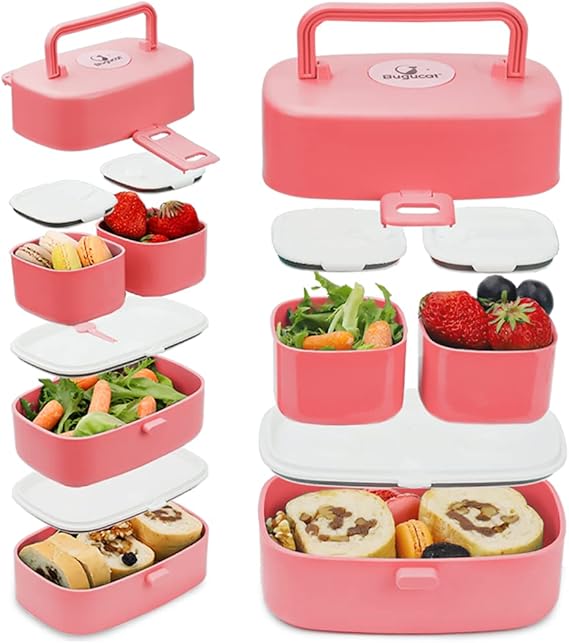 Bugucat Brotdose Kinder mit Fächern 1260ML,2 In 1 Bento Box kinder mit