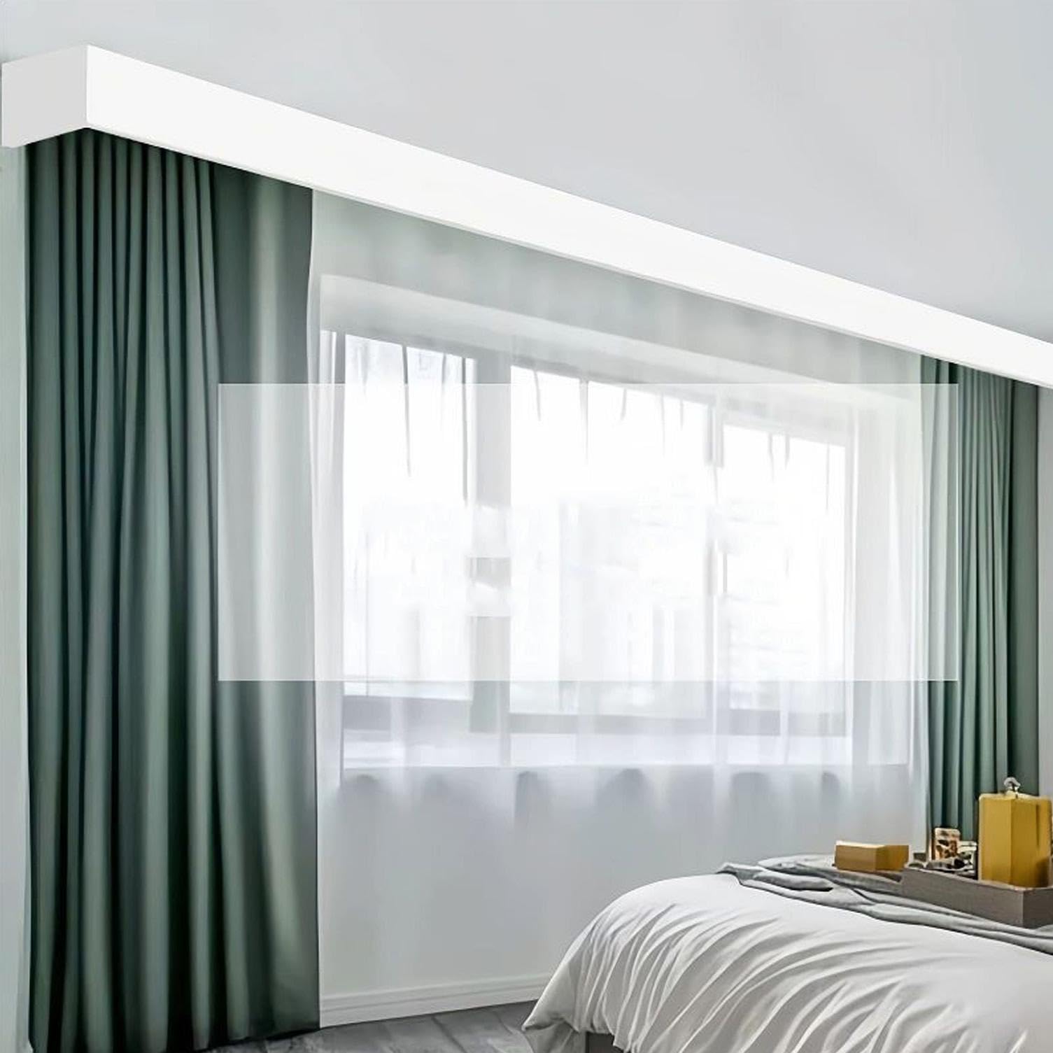 Biała montowana na ścianie skrzynka na lambrekin ain z podwójną szyną - 3 w 1 ciężki aluminiowy wspornik szynowy do przegrody wnękowej i pokojowej, 290 cm / 114.2in