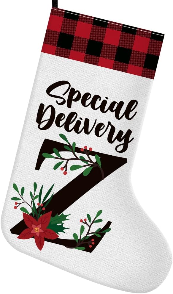 Christmas Stocking Initial Letter Z, Burgundy Buffalo Snowman Christmas Stocking Christmas Xmas Decor Holiday Decoration for Home Party Family Mom Dad Daughter Son Kids Teens Gifts Y20