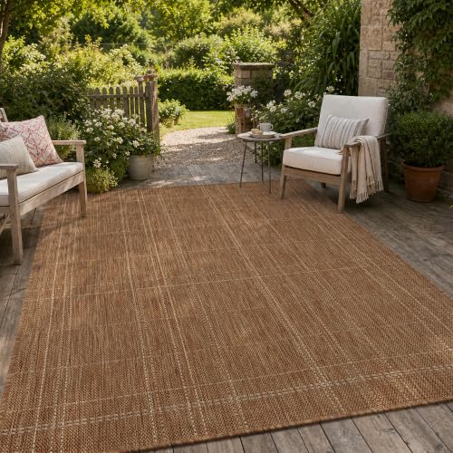 PADOOR-Outdoor Rug-Patio Rug 5x7 ft Polypropylene Indoor Outdoor Rugs Outdoor Carpet for Patio Deck Balcony Porch, Textured Weave, Durable for High Traffic, Fade-Resistant, Farmhouse Neutral Brown