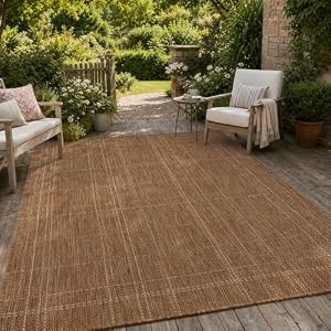 PADOOR-Outdoor Rug-Patio Rug 5×7 ft Polypropylene Indoor Outdoor Rugs Outdoor Carpet for Patio Deck Balcony Porch, Textured Weave, Durable for High Traffic, Fade-Resistant, Farmhouse Neutral Brown