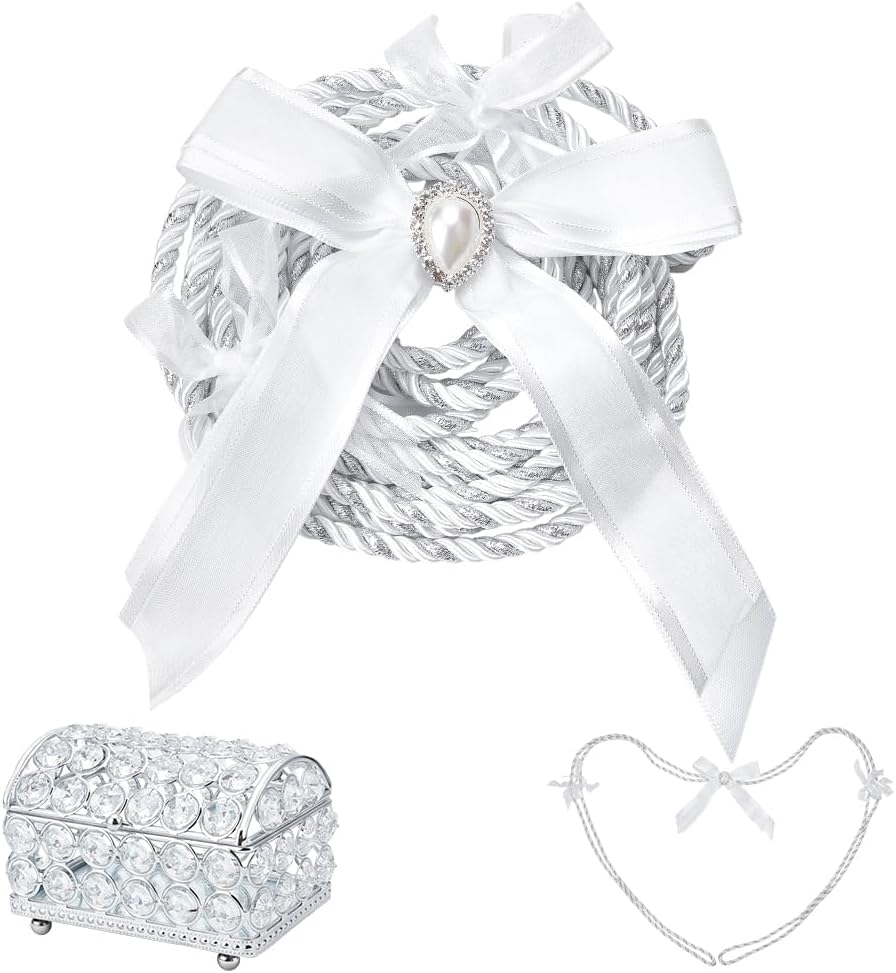 UNICRAFTALE Crystal Jewelry Box with Wedding Lasso Rope Jewelry Trinket Organizer Treasure Keepsake Case Lazo para Boda for Wedding Lasso Tradition Ceremony Bridal Gift Box 5.12"x3.43"x3.35"