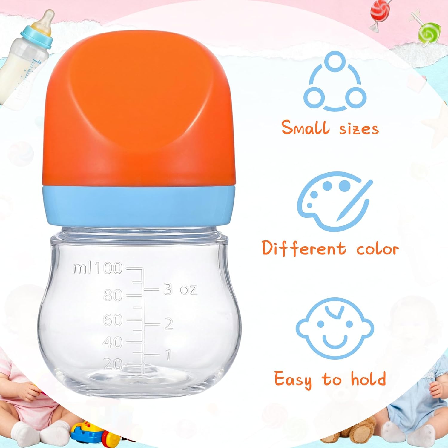 Sawysine 20 Pcs Bottles for Baby Shower Game with 3.4oz Mini Plastic Clear Baby Milk Bottles Soft Silicone Nipple Fillable Feeding Bottle Bulk for Infant Newborn Unisex