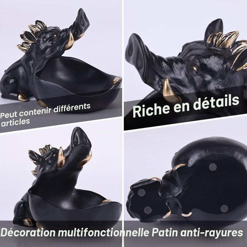 Sculpture de sanglier en résine,plat à bonbons,pot à biscuits,bol à clés, cadeau,décor de sanglier en or noir,statue de décoration d'intérieur moderne,table console,table à manger, gadget de rangement