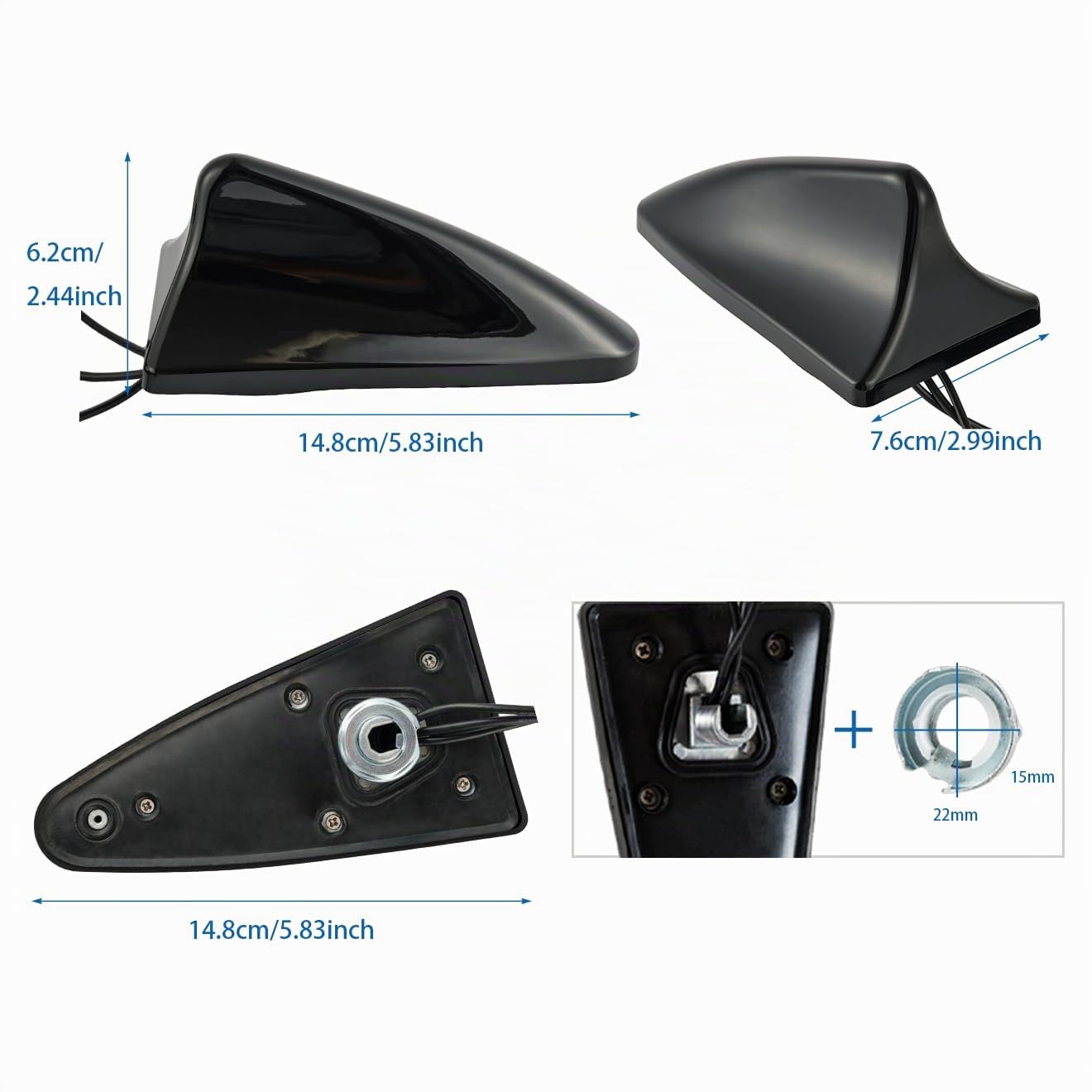 Vecys Antenne de Voiture Shark Fin FM/AM DAB+ GPS Antenne Radio de Voiture Amplificateur de Signal SMB Femelle à SMA Mâle à DIN Mâle 5m Câble RG174