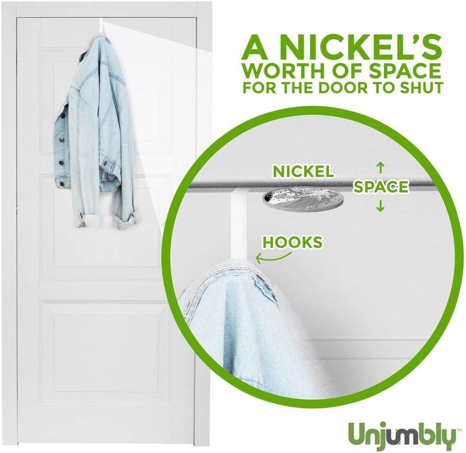 Unjumbly Over The Door Hook- 4 Pack Sturdy Metal Over Door Hook, Fitting Two Sized Doors, Door Hangers and Over The Door Hooks for Hanging Clothes, Towels, Coats and More (White) : Industrial & Scientific