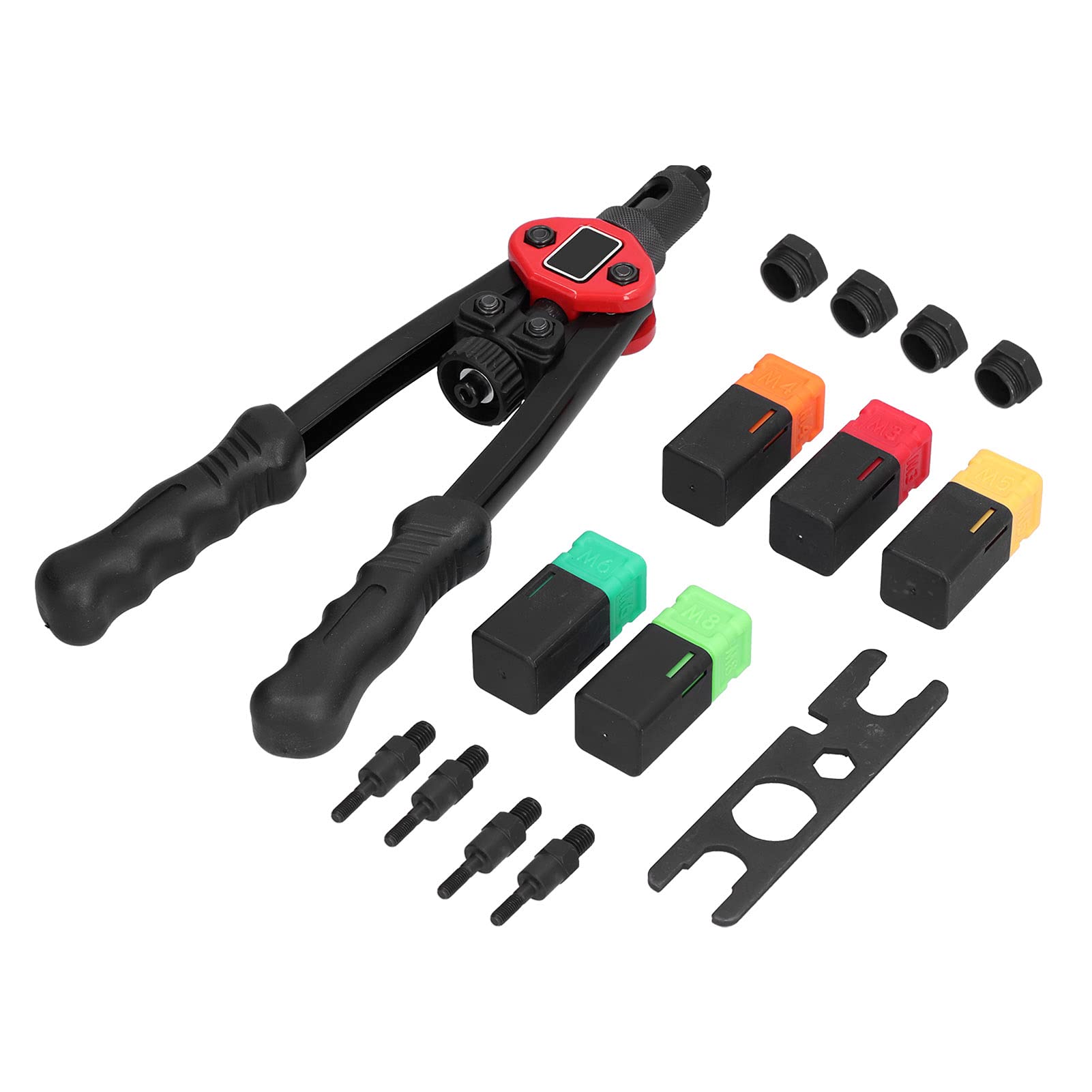 Cocoarm Pistola para Tuercas Remachadoras Herramienta de Remachado Manual de Acero Inoxidable con Kit de Tuercas M3 M4 M5 M6 M8 de 9 Mm Palanca 25x Agarre Suave para Reparación y Ensamblaje de