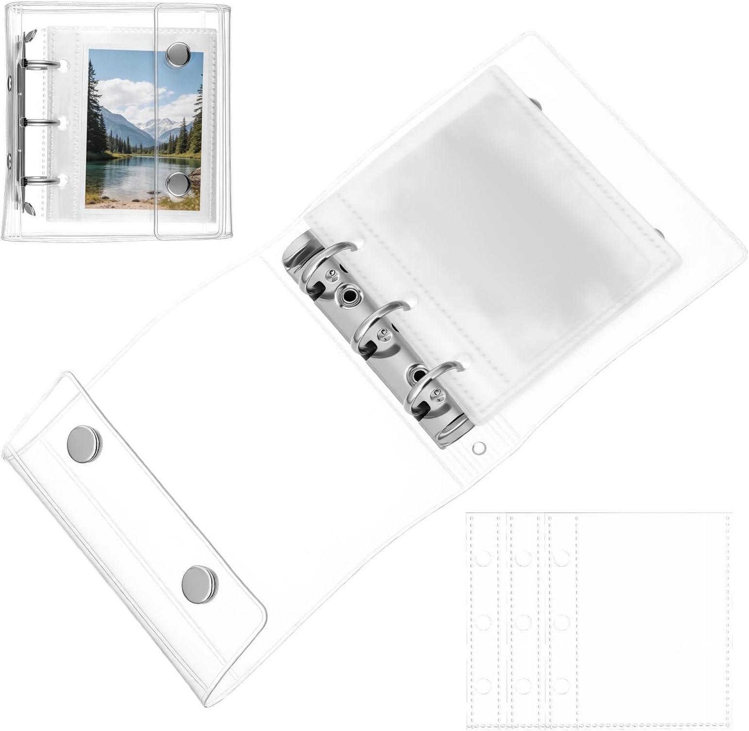 Alipis A8 Mini 3-Ring Binder with Snap Button, Soft Folder Cover with 20 Inner Pockets, Portable Loose Leaf Binder for Office and School Use