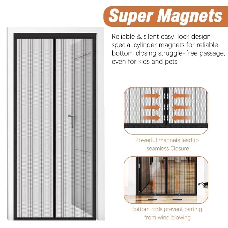 Magnet-Fliegengittertür Für Türen Bis 91,4x203,2 Cm – Aus Polyester, Mit 3M-Klett, Windstabil, Kein Bohren