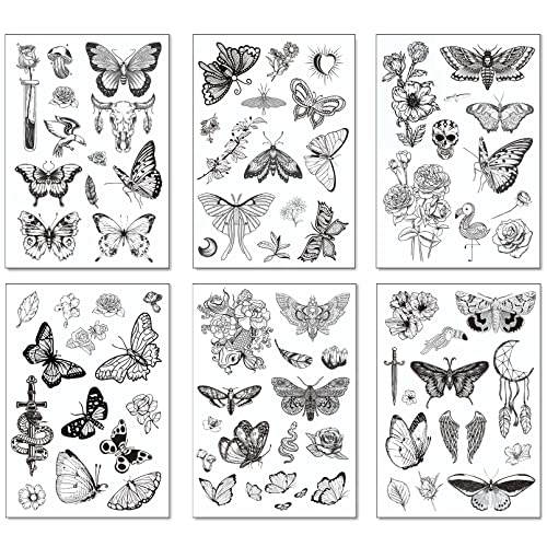 Casciybo Black Butterfly Temporary Tattoos For Women Girls, 6Sheets Large Fake Flower Butterflies Wings Realistic Adults Tattoo Stickers Art Waterproof For Face Body Arm Party Favors #TOP1