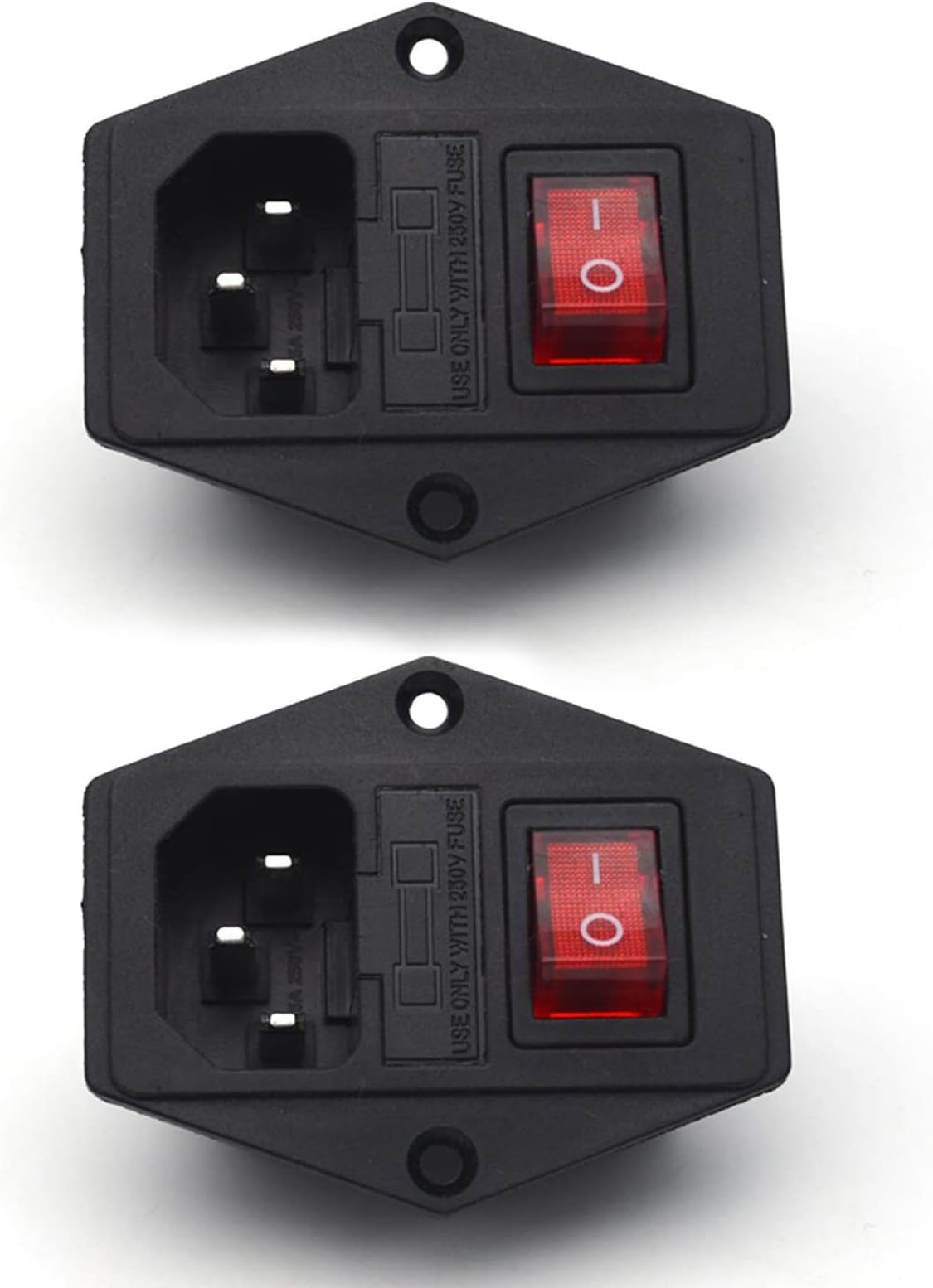 Inlet Male Power Socket with Fuse Rocker Switch, 5A Fuse 3 Pin IEC320 250V 10A C14 Inlet Module for Computer and Home Appliance Power Accessory 2 PCS