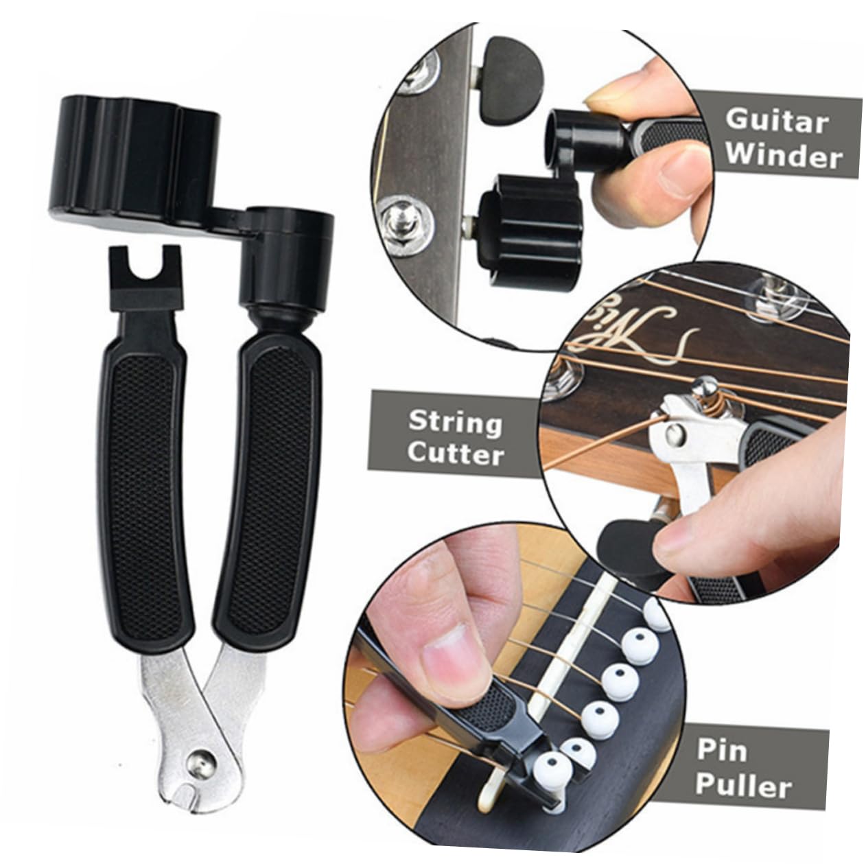 VICASKY 3stücke Gitarren Zubehör Set Wechselwerkzeug Für Gitarrensaiten Mit Saitenwickler Plektrum Und Steg- Sattelkit Praktische Tragbare Und Langlebige Gitarrenwerkzeuge Für Musiker