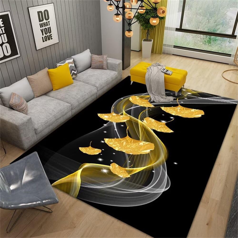 Tapis lavable en machine grand format 200x260cm rectangulaire motif feuilles