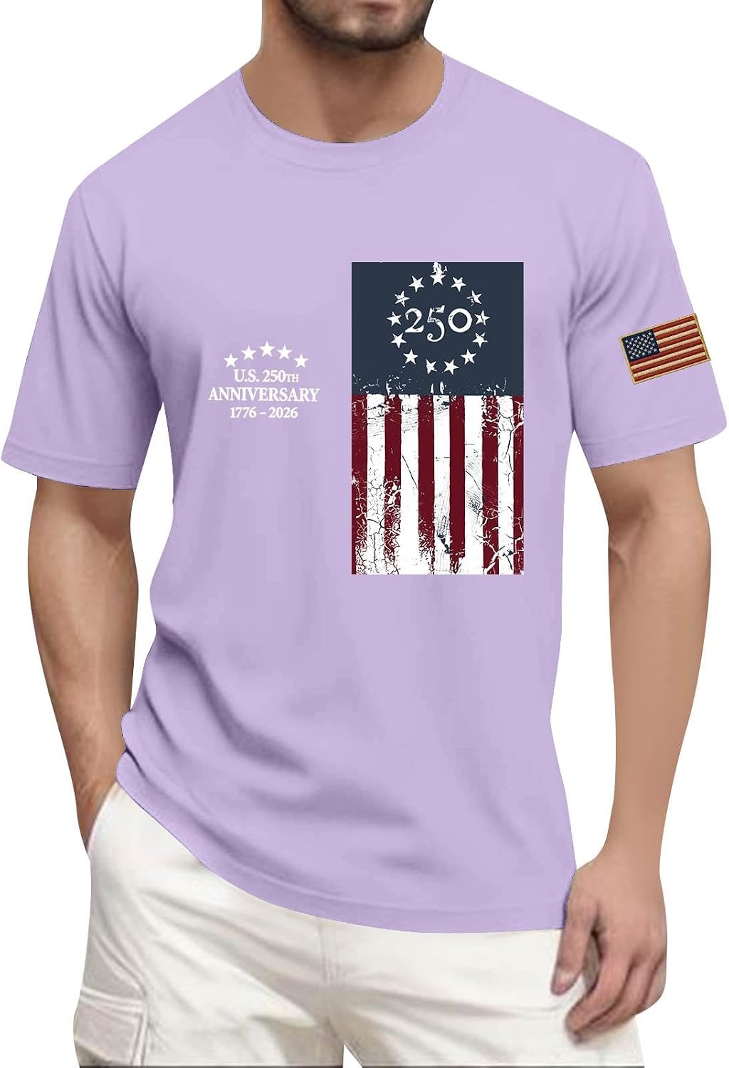 RTRDE Men's 250 Years America Shirt Short Sleeve 1776-2026 USA Flag Print Athletic Workout Patriotic Shirts, S-5XL